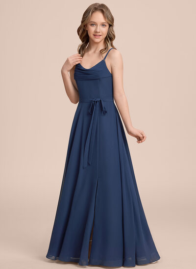 A-line Cowl Bow Chiffon Dress