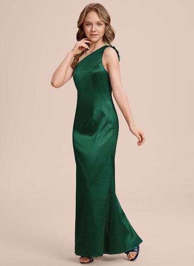 One Shoulder Bow Stretch Satin Dress