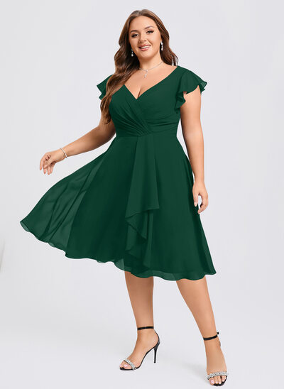 A-line V-Neck Knee-Length Chiffon Bridesmaid Dress With Ruffle 