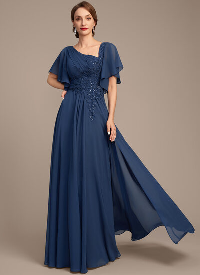 A-линии асимметричный Длина до пола кружевной Шифон Платье Для Матери Невесты с Плиссированный блестки 
