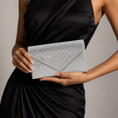 Casamento poliéster bolsas de embreagem em prata