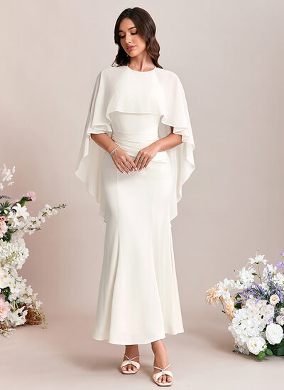 Trumpet/Mermaid Halter Ankle-Length Satin Chiffon Wedding Dress 