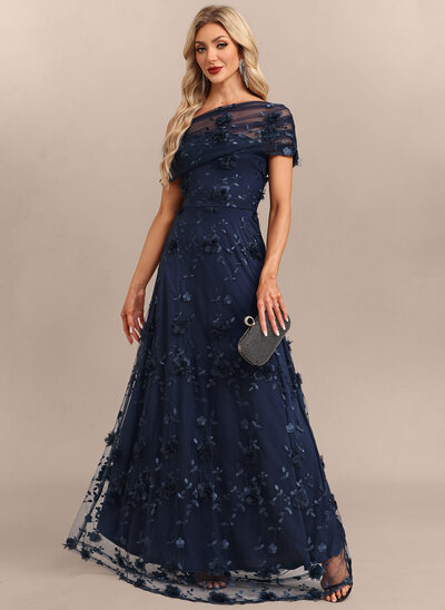 A-line kjole Illusjon Gulvlengde Tyll Festkjole med Blomst 