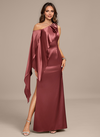 Sheath/Column Asymmetrical Floor-Length Stretch Satin Evening Dress 