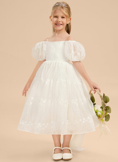 Tanssiaismekot/prinsessa kylmä olkapää polven alle pitsi vuori 100% puuvillaa kukka tyttö mekot jossa keula 