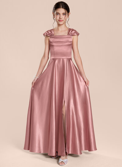 A-line Pockets Stretch Satin Dress