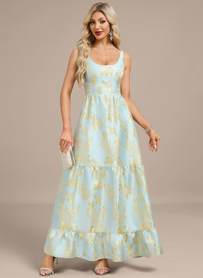 Abiti linea a girocollo a terra jacquard abito da sera con stampa floreale 