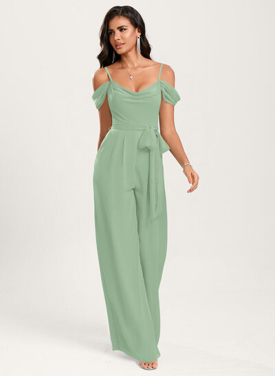 Cowl Ruffle Chiffon Jumpsuit