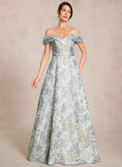 Corte em a ombro a ombro flores jacquard vestido