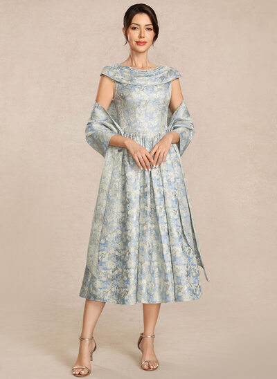 A-line Cowl Pleated Jacquard Dress