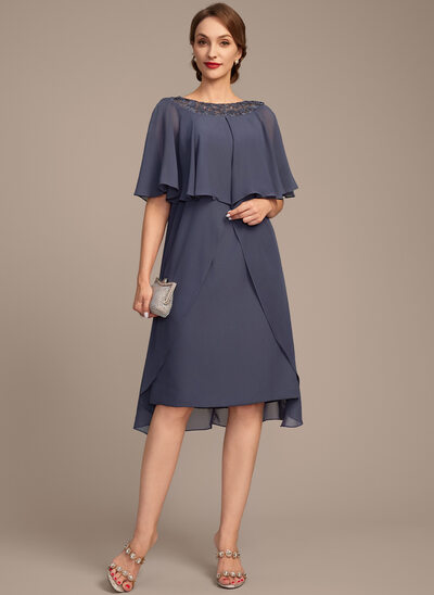 A-линии Лодочка асимметричный кружевной Шифон Платье Для Матери Невесты с Рябь 