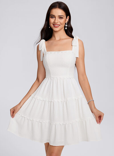 A-line Square Short Cotton Blends Homecoming Dress With Eyelet 