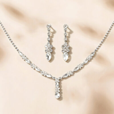 Rhinestone Wedding Jewelry Sets For Bridal & Bridesmaid Earrings & Necklace (Set of 2)