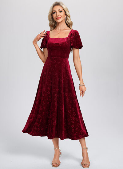 A-line Square Tea-Length Velvet Cocktail Dress 