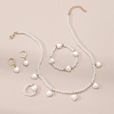 Bridesmaid Pearl Party Rings Bracelet Earrings Necklace Jewelry Sets (Set of 4) 