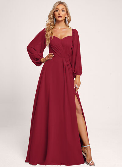 Jurk a-lijn van chiffon met off-shoulder ruches