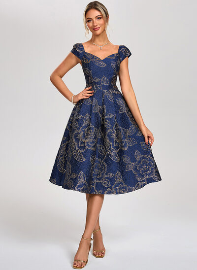 A-line Sweetheart Tea-Length Jacquard Cocktail Dress 