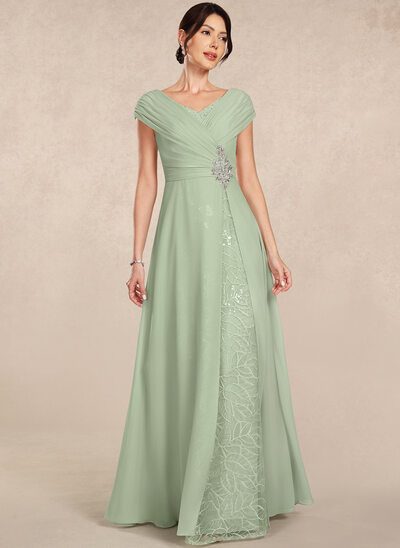 A-line V-Neck Sequins Lace Dress