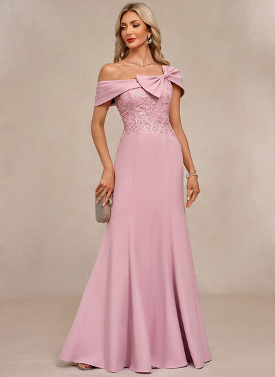 One Shoulder Flower Stretch Crepe Maxi Dress