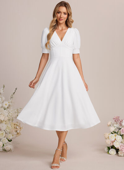 V-Neck Stretch Crepe Dress