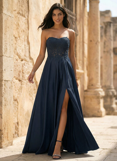 Jurk van satijn met sweetheart spaghetti