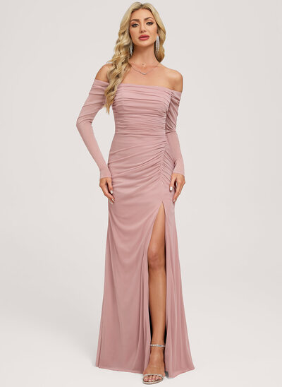 Épaules dénudées fronces résille robe