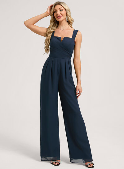 Robe de demoiselle d'honneur combinaisons col carré longueur ras du sol longueur genou mousseline 