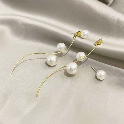 Classic Pearl Zircon Dangle Earrings 