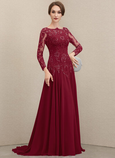 A-линии Совок шеи Sweep/Щетка поезд кружевной Шифон Платье Для Матери Невесты с блестки 