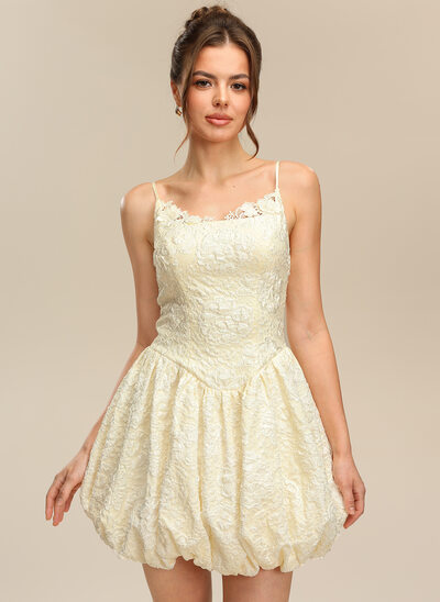 U-Neck Spaghetti Straps Jacquard Bubble Dress
