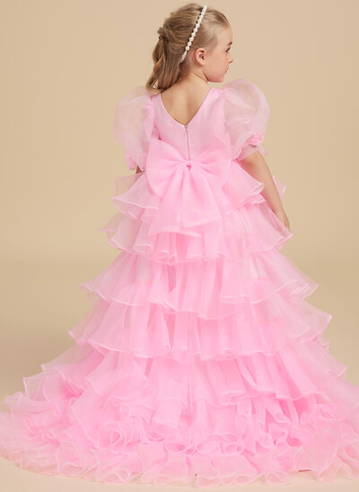 Tanssiaismekot/prinsessa square epäsymmetrinen satiini organzanauha kukka tyttö mekot jossa keula 