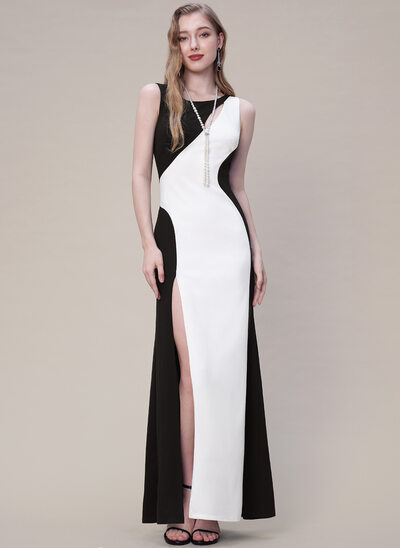 A-line Scoop Floor-Length Stretch Crepe Evening Dress 