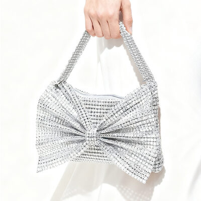 Rhinestone Cute Party Prom Evening Cocktail Polyester Evening Bags in Silver 