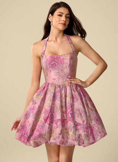 Kleid in Prinzessin-Linie mit Neckholder Ärmellos Bubble Hem aus Jacquard