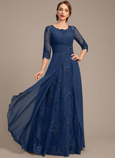 A-линии Площадь Длина до пола кружевной Шифон Платье Для Матери Невесты с Плиссированный блестки 