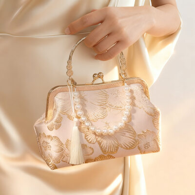 Perlas borlas boda fiesta fiesta de graduación noche poliéster bolsos de noche en champán 