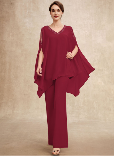 Decote em v manga capa chiffon terno feminino