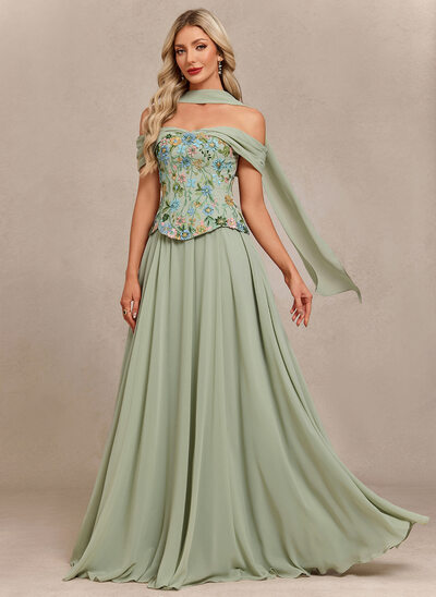 One Shoulder 3D Floral Chiffon Maxi Dress