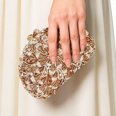 Rhinestone fiesta fiesta de graduación noche pu bolsos de mano en oro 