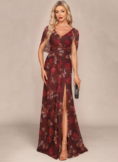 Sheath/Column V-Neck Pleated Chiffon Dress