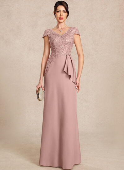 Trumpet/Mermaid V-Neck Embroidered Stretch Crepe Dress