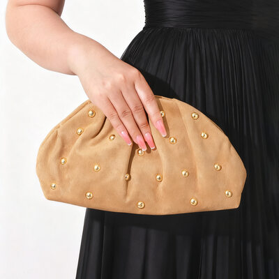 Evening Cocktail Flannelette Material Clutch Bags in Camel 