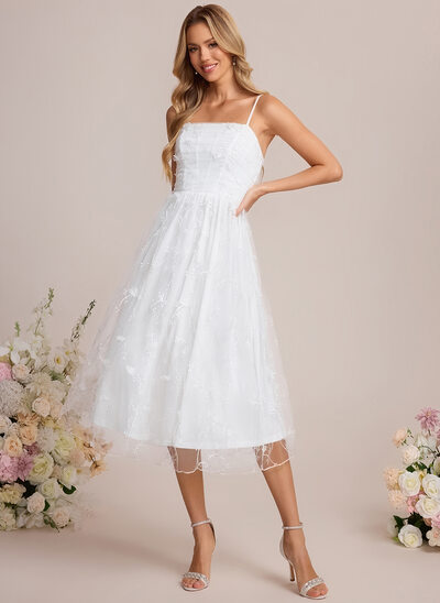 Square Spaghetti Straps Lace Dress