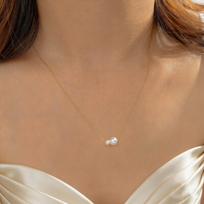 Minimalist Round Freshwater Pearl Chain Necklaces 