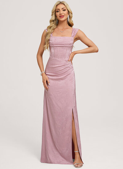 Trapèze col carré fronces jacquard robe