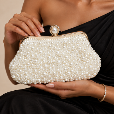 Perla imitazione elegante evento / partito perline borse pochette in beige 