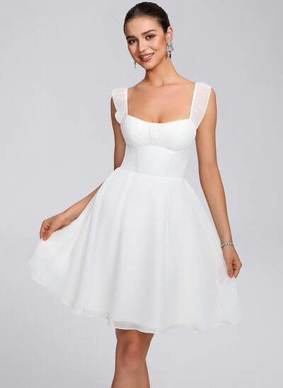 A-line Square Short Chiffon Homecoming Dress With Ruffle Ruched 