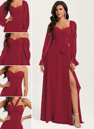 Jurk a-lijn van chiffon met off-shoulder ruches