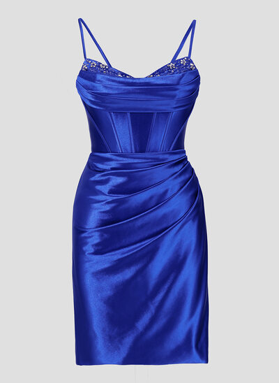 Bainha decote em v curto jersey vestido de formatura com plissada strass 
