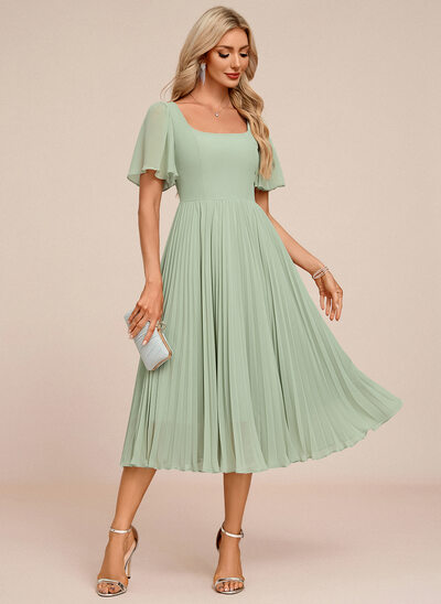 Pleated Chiffon Midi Dress